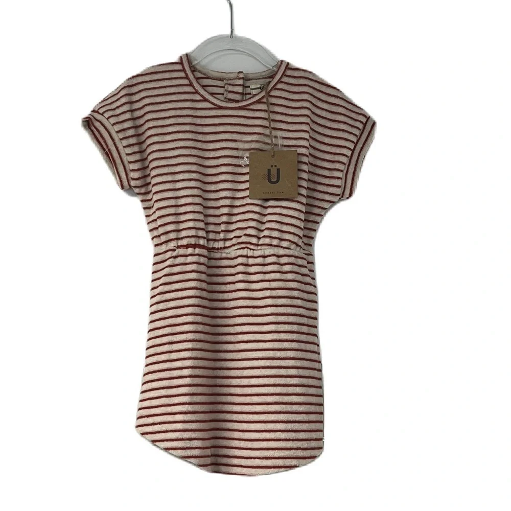 NWT Urbani Girls sz4 red striped terry dress elastic waist short sleeve aline